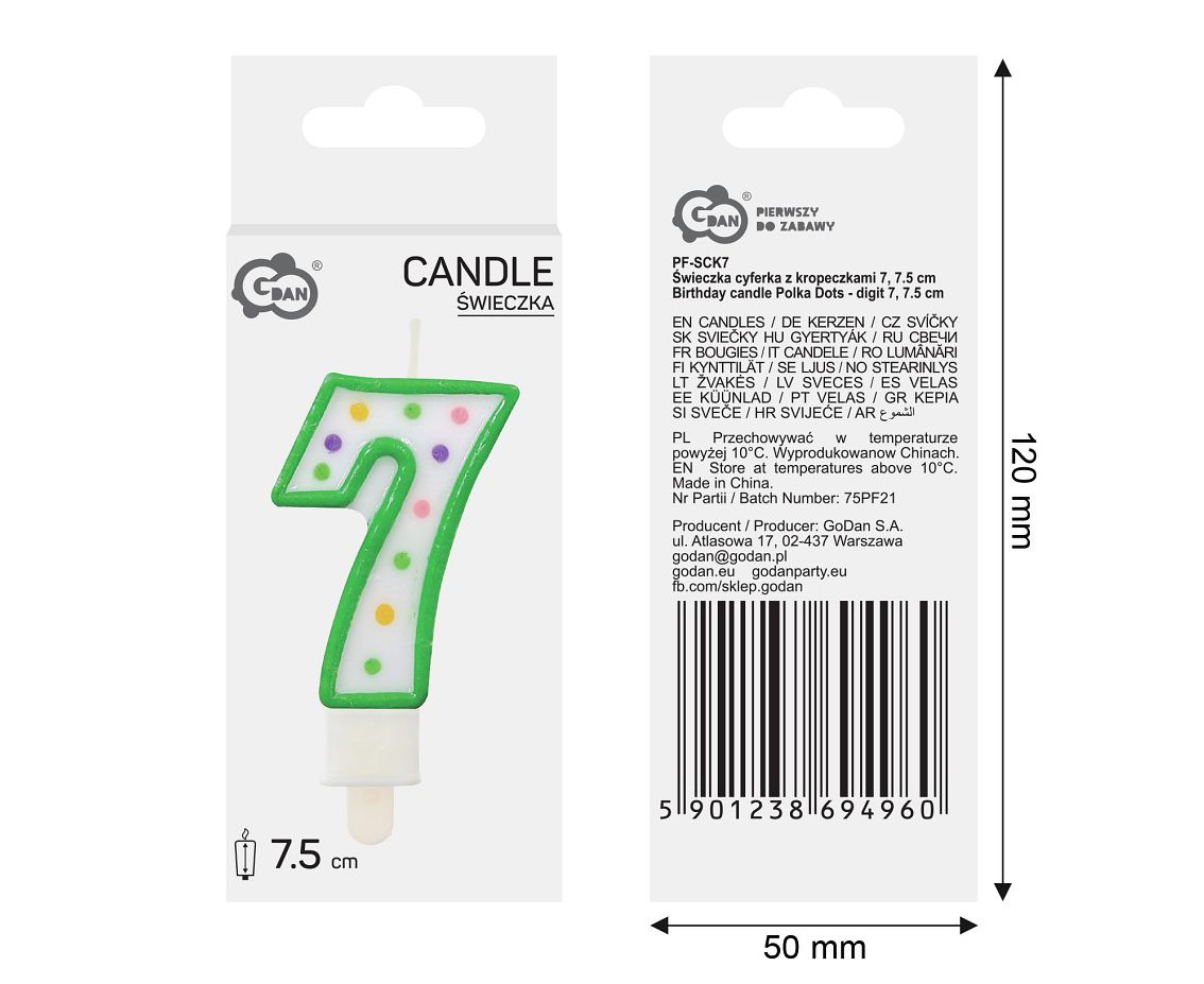 Candle number with dots 7, 8 cm